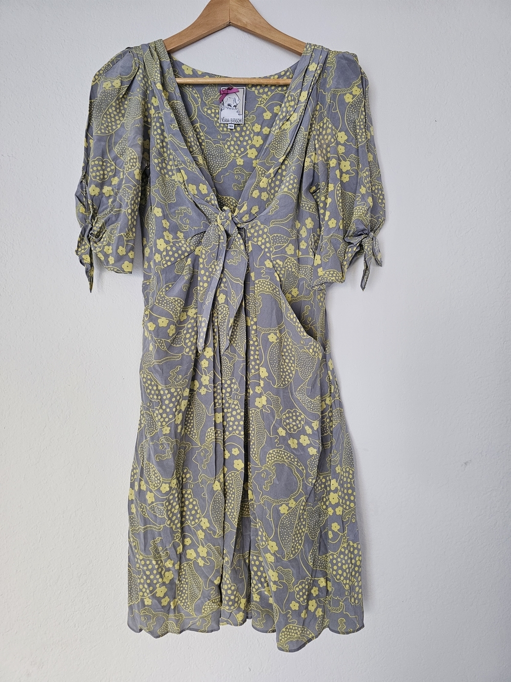 Yoana Baraschi Gray Dress With Pockets with Yellow Floral Print Size XS